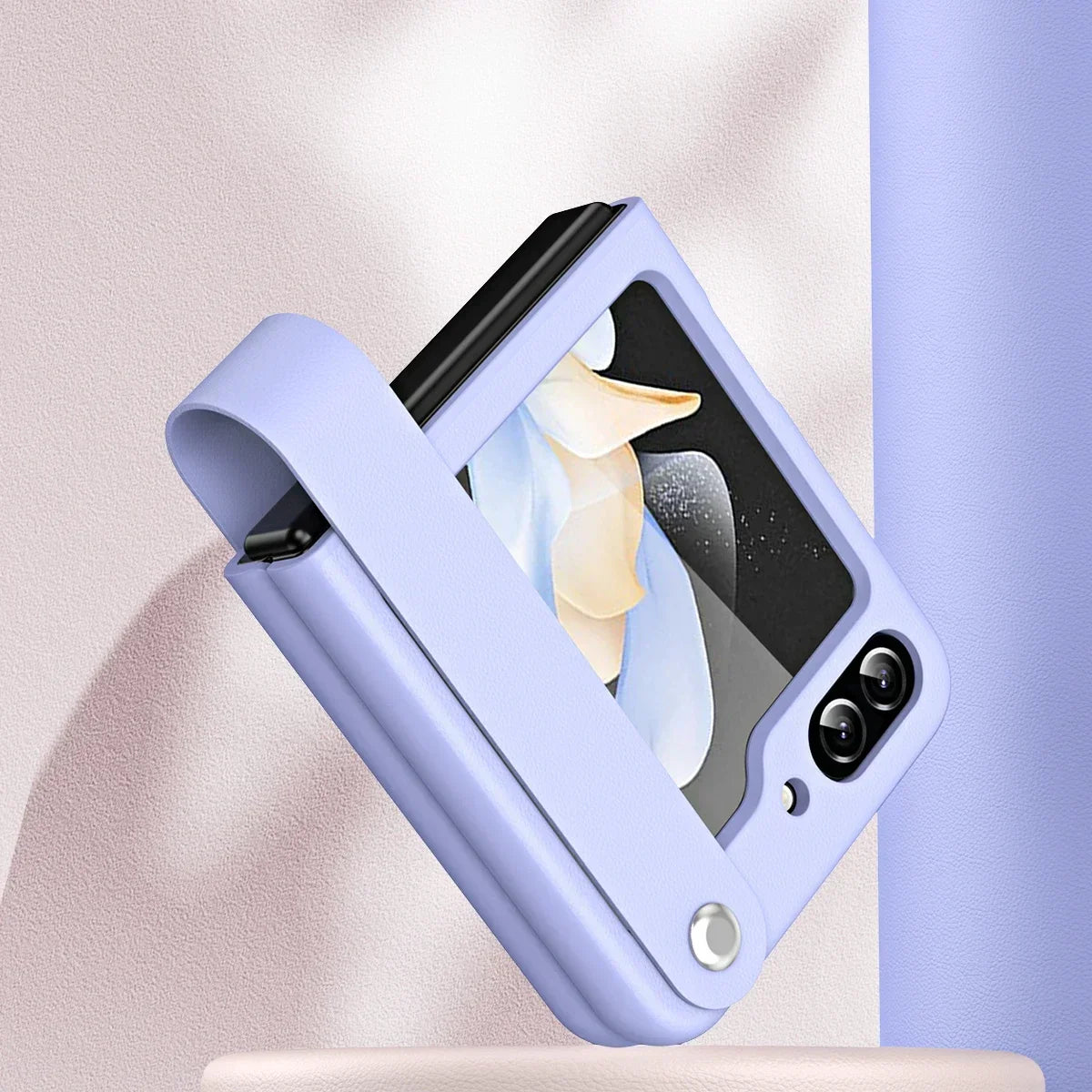 Skin Leather Case for Samsung Galaxy Z Flip 3 4 5 6 7 5G Flip7 Flip5 Flip6 Hand Strap Holder Protection Shockproof Fashion Cover