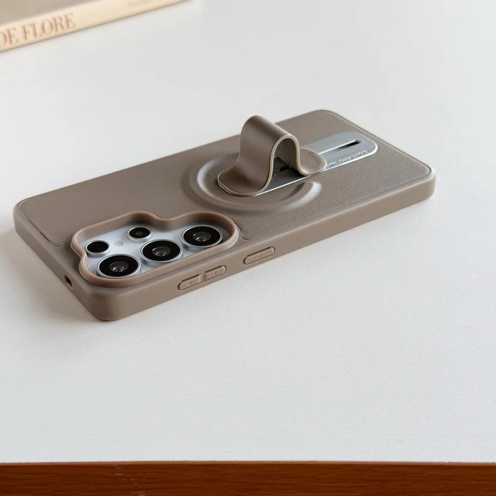 PU Leather Ring Adjustable Bracket Magnetic Case For Samsung Galaxy S26 S25 S24 Ultra Plus S26+ S26 for Magsafe Shockproof Cover