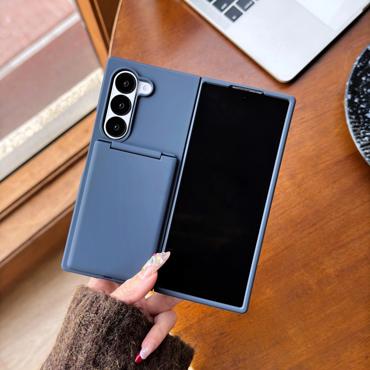 Wallet Clip Flip Slot Card Stand Case For Samsung Galaxy Z Fold 6 5 Luxury Folding Bracket Transparent Shockproof Matte PC Cover