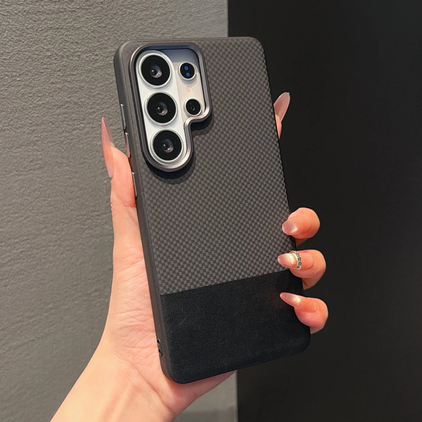 Splicing Leather Fabric Pattern Protection Phone Case For Samsung Galaxy S26 S25 S24 S23 S22 Ultra Matte Hybrid Shockproof Cover