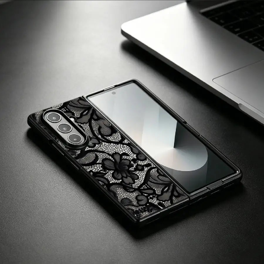 Case for Samsung Galaxy ZFold5 ZFold7 Z Fold 7 6 5 4 3 ZFold4 ZFold3 ZFold6 Back Phone Cover Burgundy Black Lace
