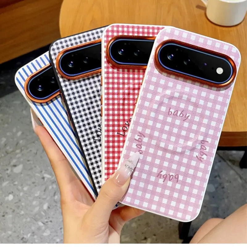 Fashion Aesthetic Gingham Print For Magsafe Case For Google Pixel 11 10 9 Pro XL 10A 9A Metal Lens Frame Shockproof Cover Funda