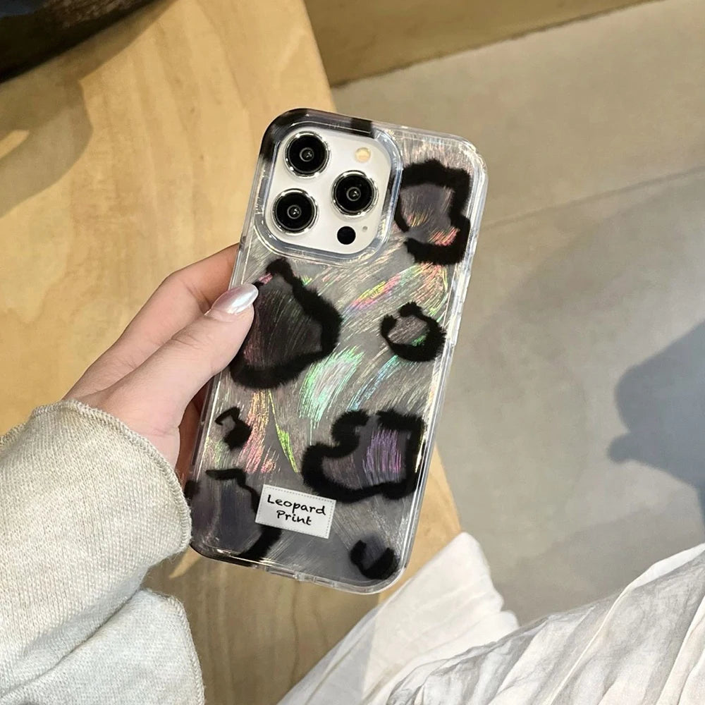 For Motorola Moto Edge 60 50 Fusion E15 G53 G13 G84 G34 G54 G24 G04S G75 Fashion Leopard Dazzle Lustre Lining Hard Phone Case