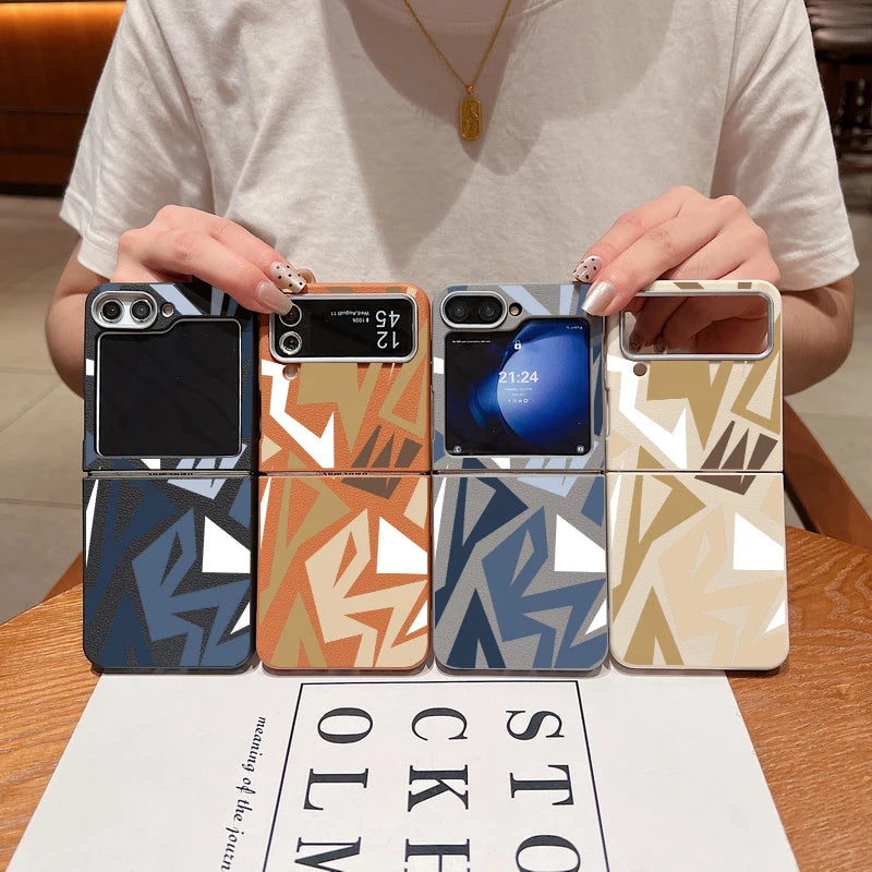 Geometric Pattern Phone Case For Samsung Z Flip7 FE Flip6 Flip5 Flip4 Folding Soft TPU Cover For Samsung Galaxy Z Flip 7 6 5 4 3