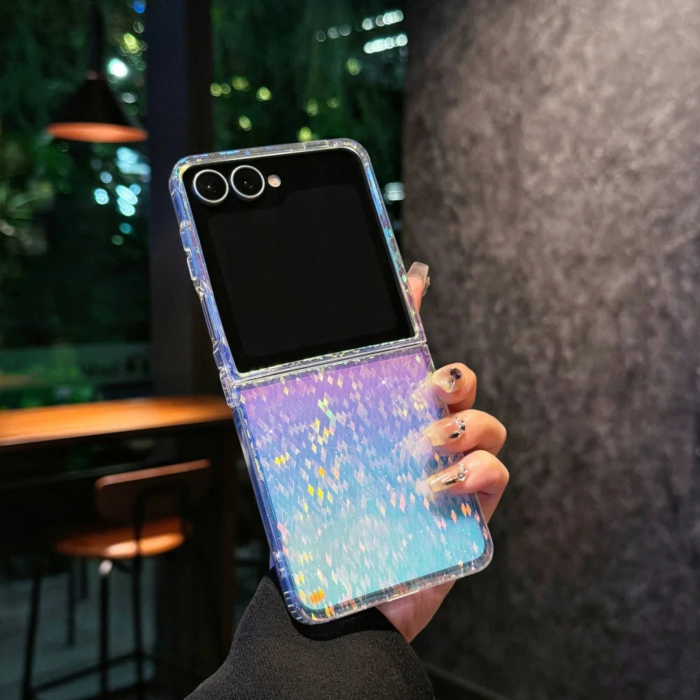 Rainbow gradient Sparkling protection cover for girls to use For Samsung Z Flip7  Flip6 Flip5 foldable anti-drop phone case