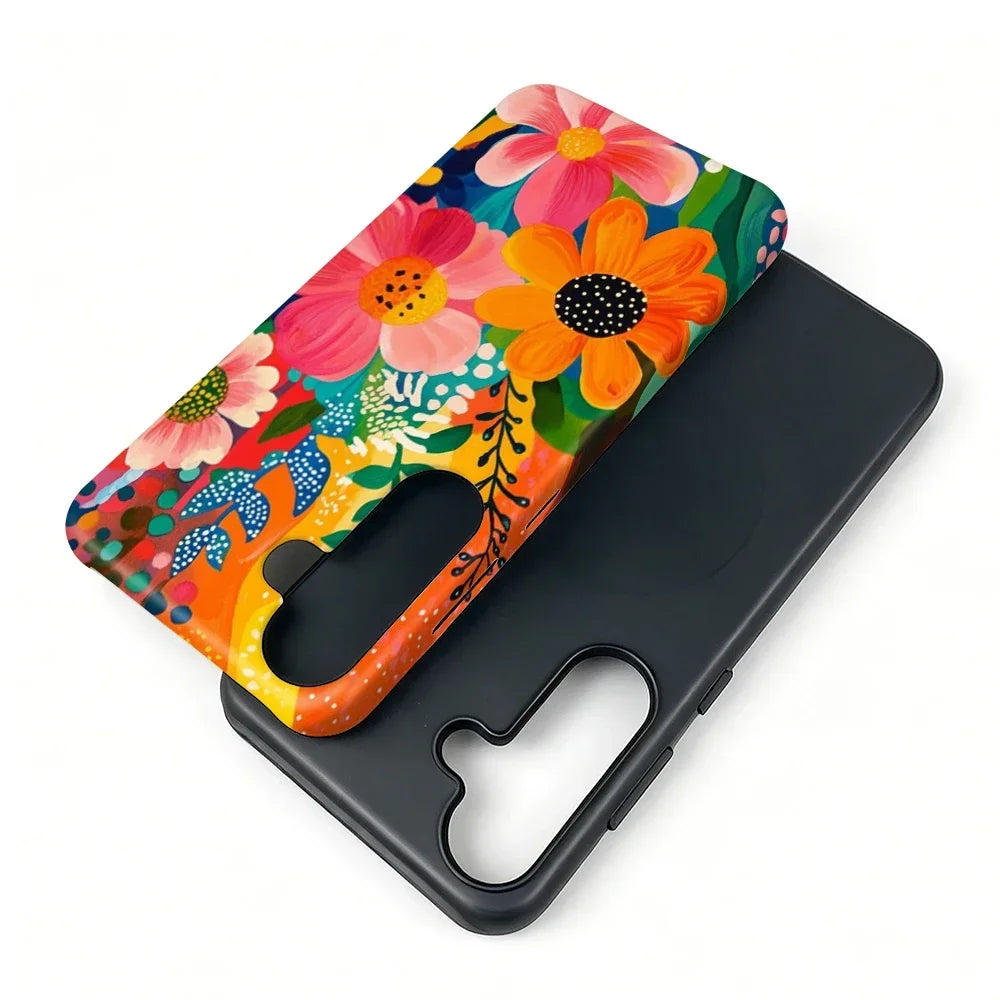 Magnetic Flower Case For Samsung S26 S25 S24 S23 S22 S21 Plus Ultra 20 FE A15 A16 A26 A36 A56 17 2 in 1 Phone Holder Stand Cover