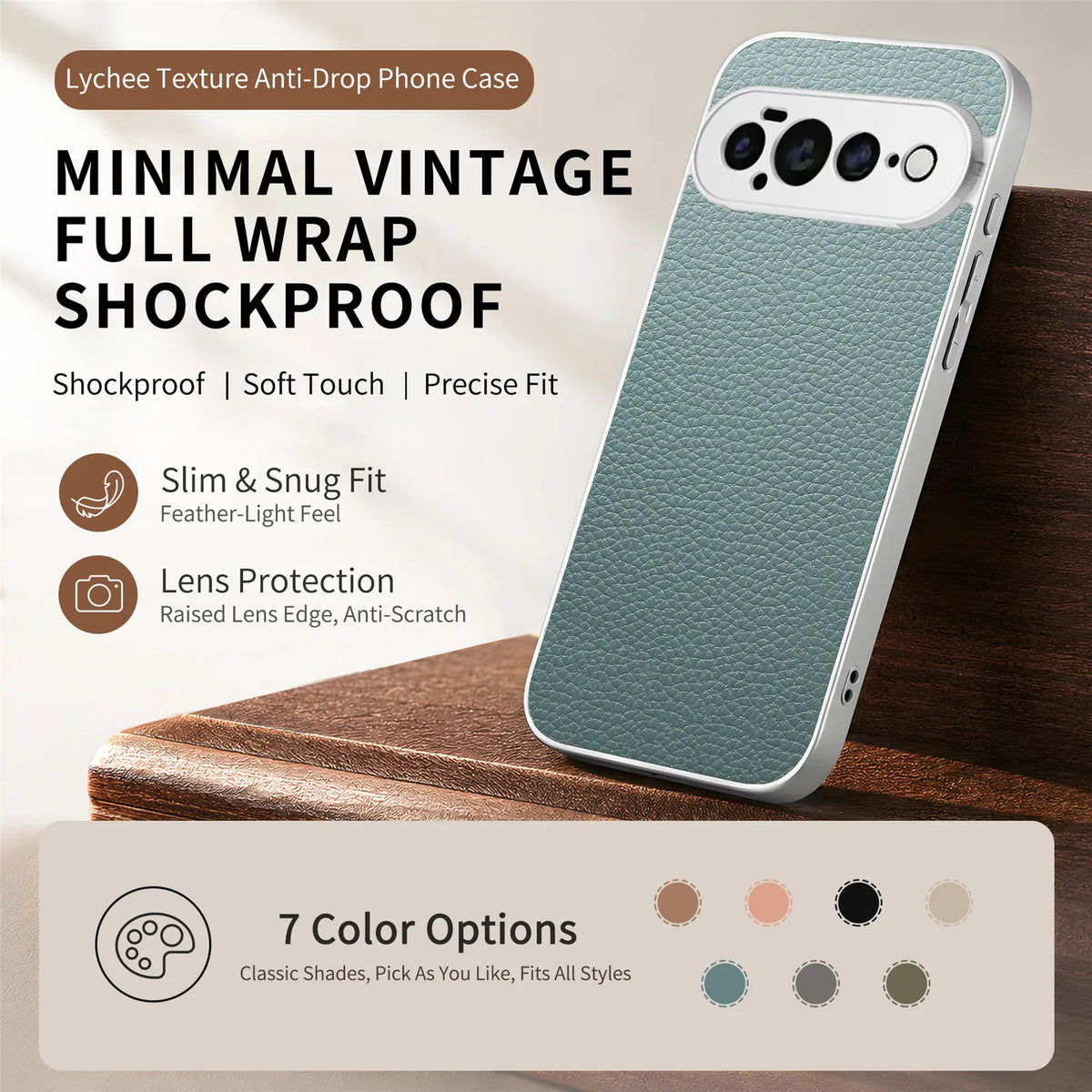 Business Luxury Lychee Texture PU Leather Caase for Google Pixel 11Pro XL 10 9 Pro 10A 9A 5G Plating Frame Shockproof Back Cover