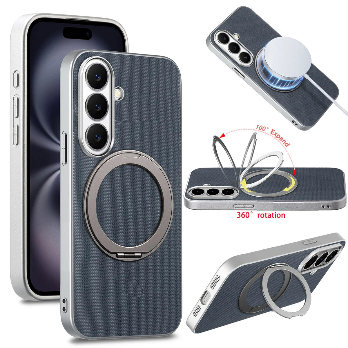 For Magsafe Magnetic Rotating Bracket Phone Case for Samsung Galaxy S26 S25 Ultra Plus S25 Edge S26+ Leather Protective Cover