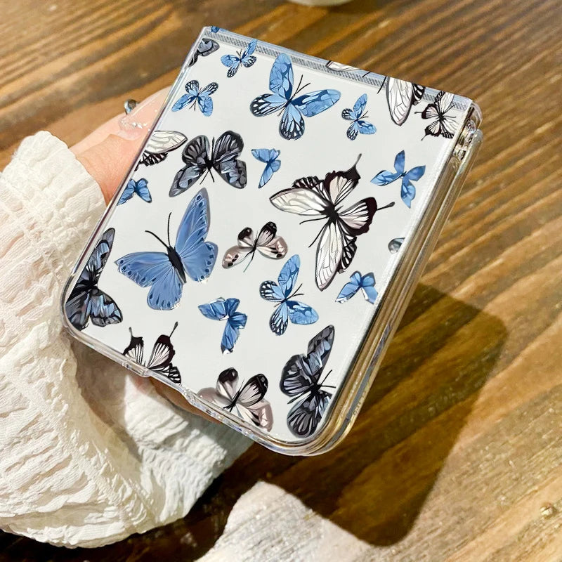 Folding Hard Phone Case For Samsung Galaxy Z Flip 7 FE 6 5 4 3 5G Flowers Butterfly Clear Cover For Samsung Z Flip6 Flip5 Flip4
