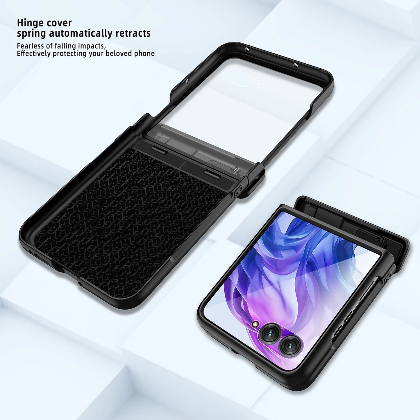 Water Cube Design Hinge Wrapped Hard Case With Hiden Stand And Glass Protector For Motorola Razr 60 50 60Ultra 2025 2024