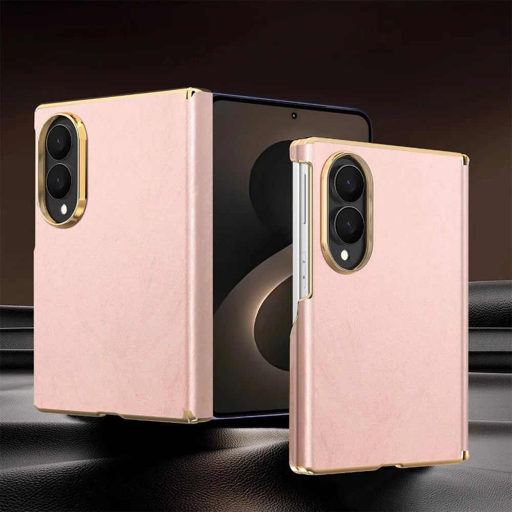 Luxury Velvet Leather for Magsafe Magnetic Case for Samsung Galaxy Z Fold 8 Ultra 7 6 Plating Lens Dual-axis Hinge Protect Cover