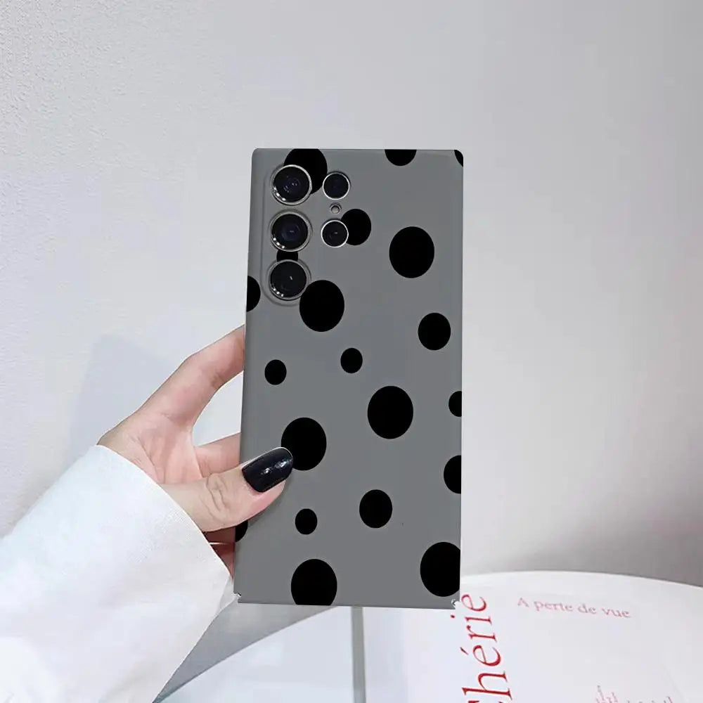 Full Screen Polka Dots Ins Korean Sweet Phone Case For Samsung S25 24 23 ULTRA Plus S22 Glossy HD Hard Cover Film Shell