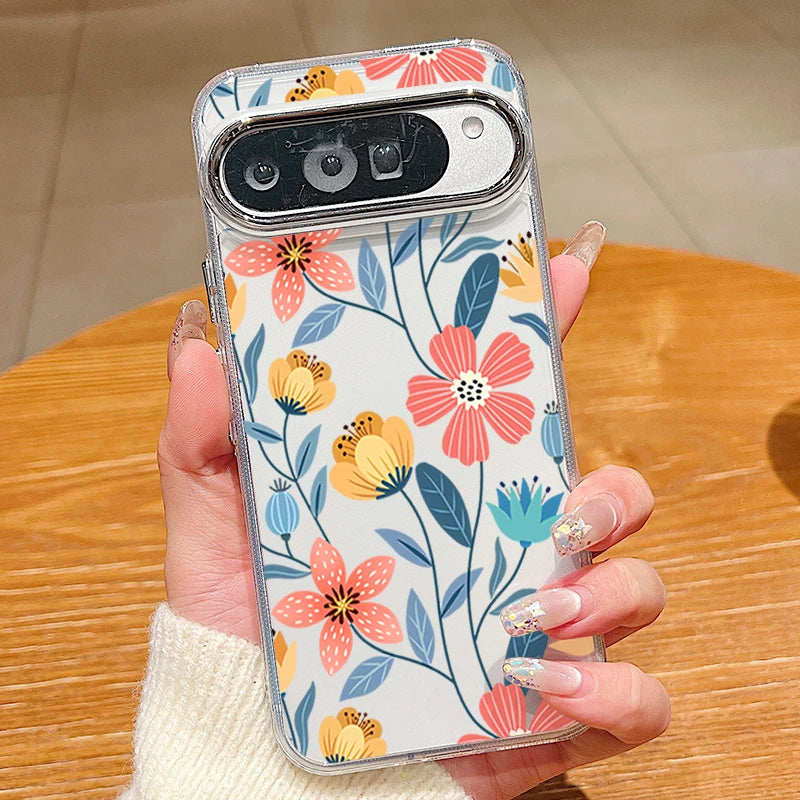 Colorful Floral Pattern Clear Phone Case For Google Pixel 10 9 8 7 Pro Pixel 9 10 Pro XL 7A 8A 9A Shockproof Soft TPU Back Cover