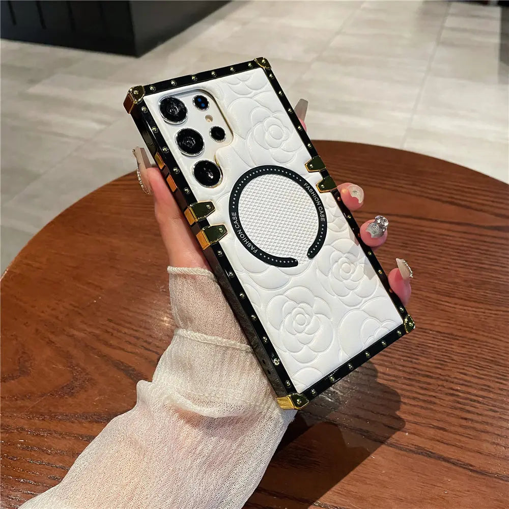 For Magsafe Wireless Charging 3D Flower Leather Case For Samsung Galaxy S26 S25 S24 Ultra S23 Plus S23FE S22 TPU Cover Shell