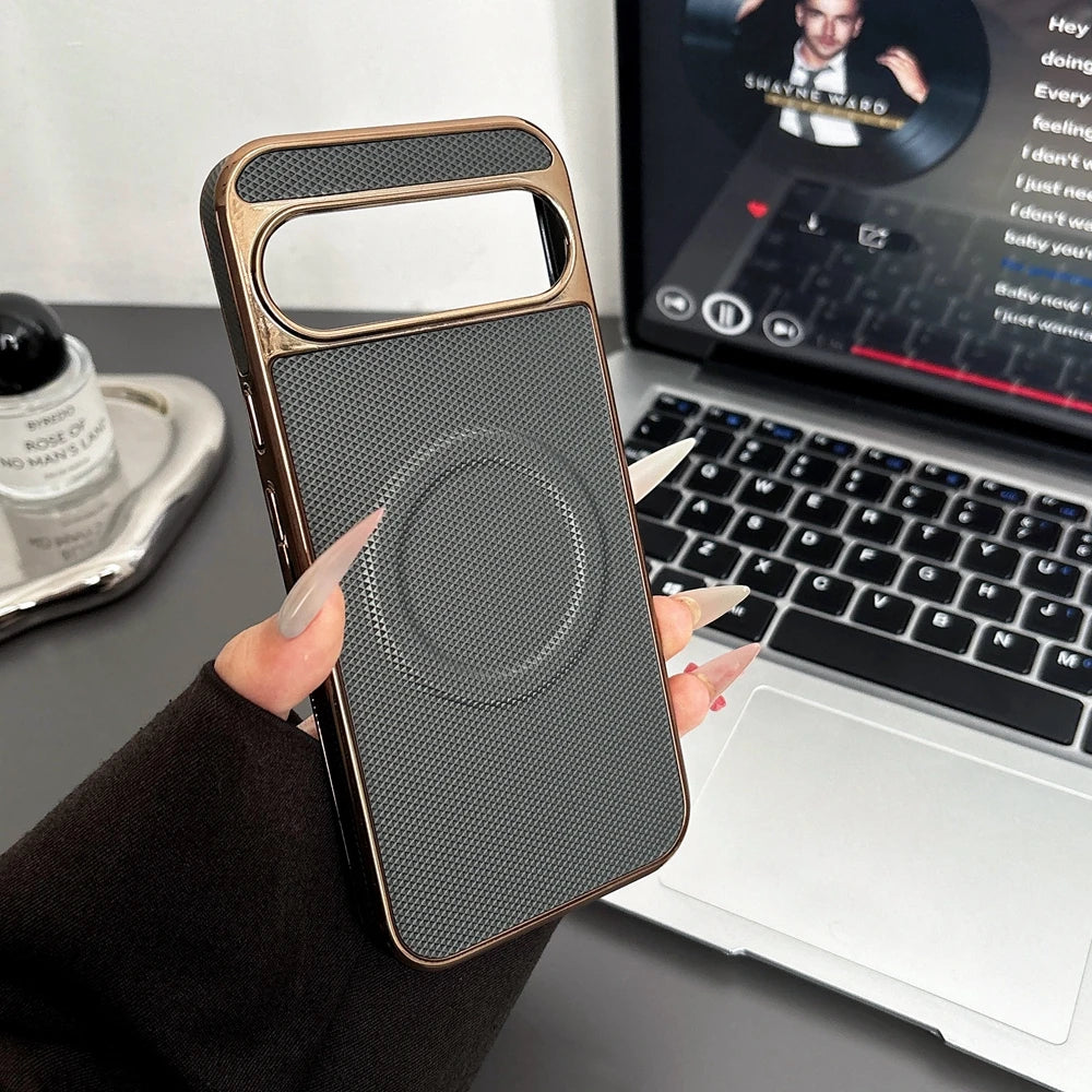 Pixel 10proXL Business Leather Magnetic Phone Case for Google Pixel 8 9 Pro 9A 8A 9 ProXL Pltaing Frame Shockproof Magsafe Cover