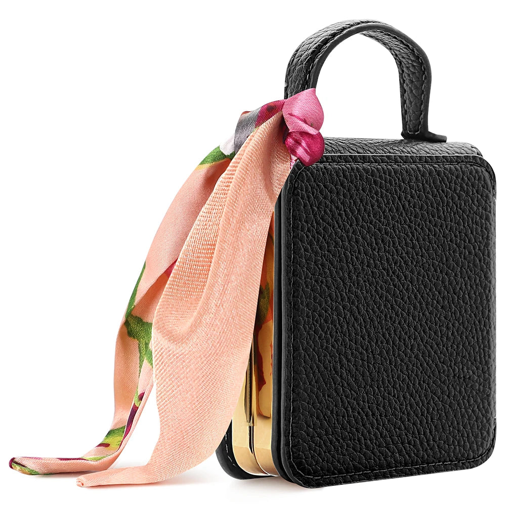 Wrist Strap Lychee Patterned Leather Case for Samsung Z Flip 8 7 6 5 4 Shockproof Screen Protector with Built-in Mirror Cover