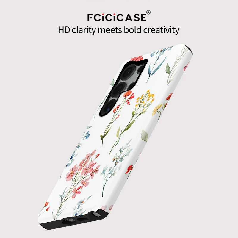 Fcicicase Acrylic Phone Case For Samsung Galaxy S25 S20 FE S24 Ultra S23 Plus A26 A16 A36 A56 Flower Matte Soft Silicone Cover