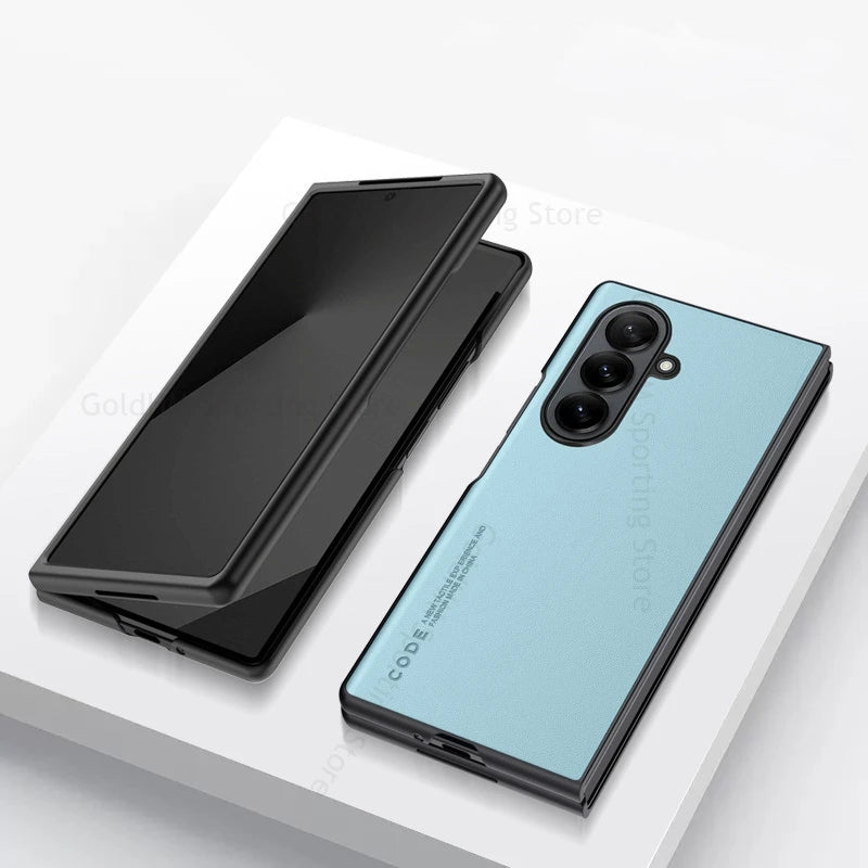 Capa For Samsung Z Fold 7 6 5G Pure Color Leather Shockproof Phone Case For Galaxy Z Fold7 fold 6 5 4 3 Hard PC Protective Cover