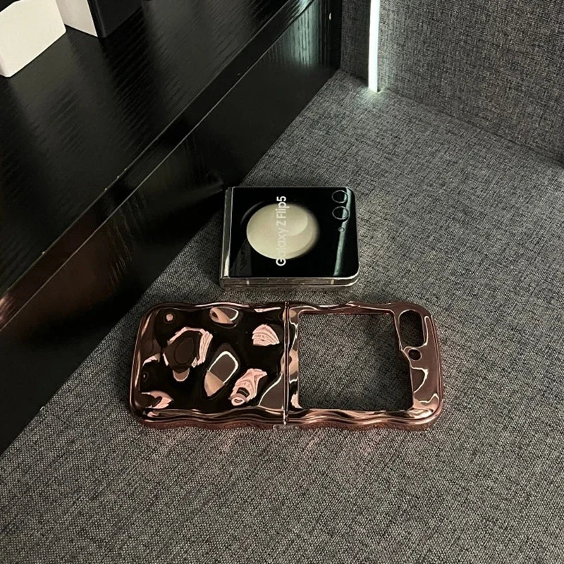 Cartoon Stone Pattern Gloss Wave Case for Samsung Galaxy Z Flip 6 5 flip6 Plating Meteorite Soft TPU Shockproof Ins Korean Cover