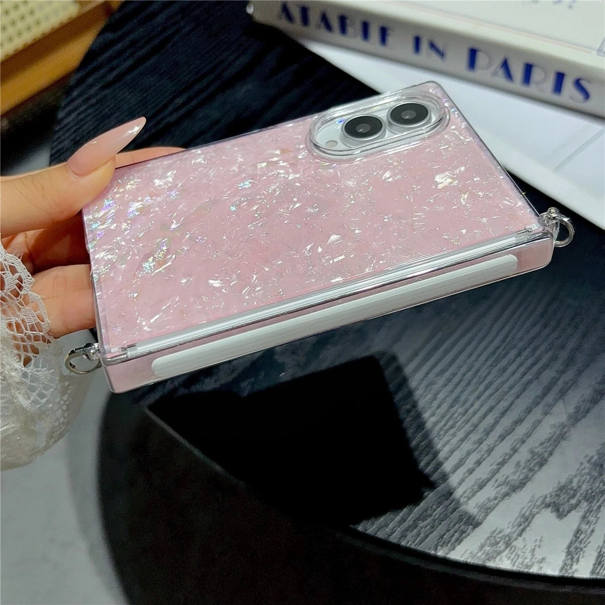 Fold8 Wide Cover Luxury Colorful Aurora Shell Pattern Case For Samsung Galaxy Z Fold 8 Magnetic Hinge Protection With Side Clasp
