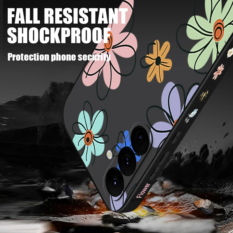 Cute Cartoon Flowers Lanyard Case For Samsung Galaxy S25 Ultra S24 S23 S22 Plus S21 FE A15 A16 A35 A36 A54 A55 A56 5G Capa Coque