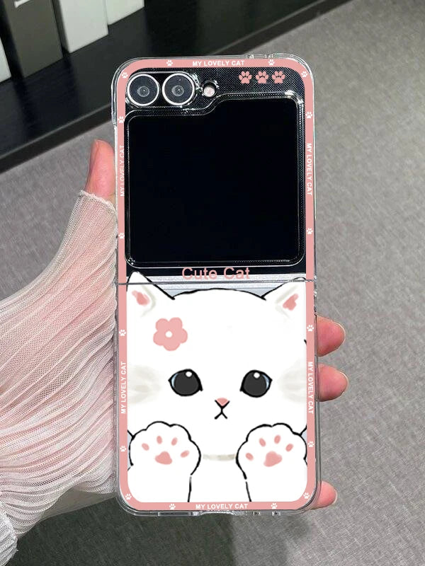 Funny Cartoon Cat Couple Phone Case For Samsung Galaxy Z Flip 6 7 3 4 Clear Hard Folding Cover For Zflip 5 Lovely Animal Fundas