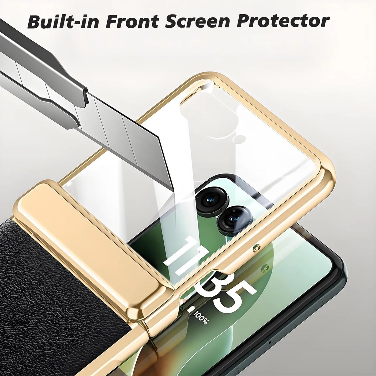 Electroplated Hinge Phone Case Screen Lens Protector For Motorola Razr Ultra 2025 Razr 2024 PU Leather Hard Back Cover