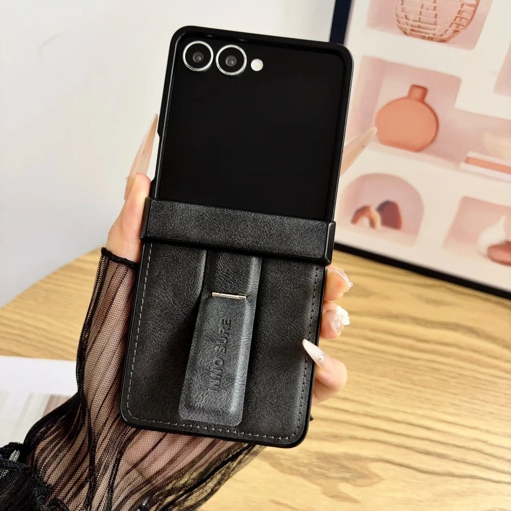 Luxury Retro Cowhide Pattern Folding Stand Case for Samsung Galaxy Z Flip 8 ZFlip 3 4 5 6 7 8 Leather Hinge All-inclusive Cover