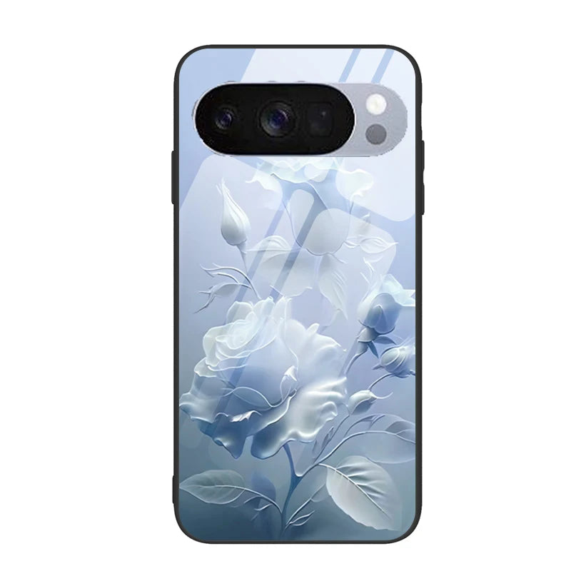 Hard Tempered Glass Case For Google Pixel 10 Pro XL Pixel 9 Protective Cover Flower Pattern Back Shell Fundas