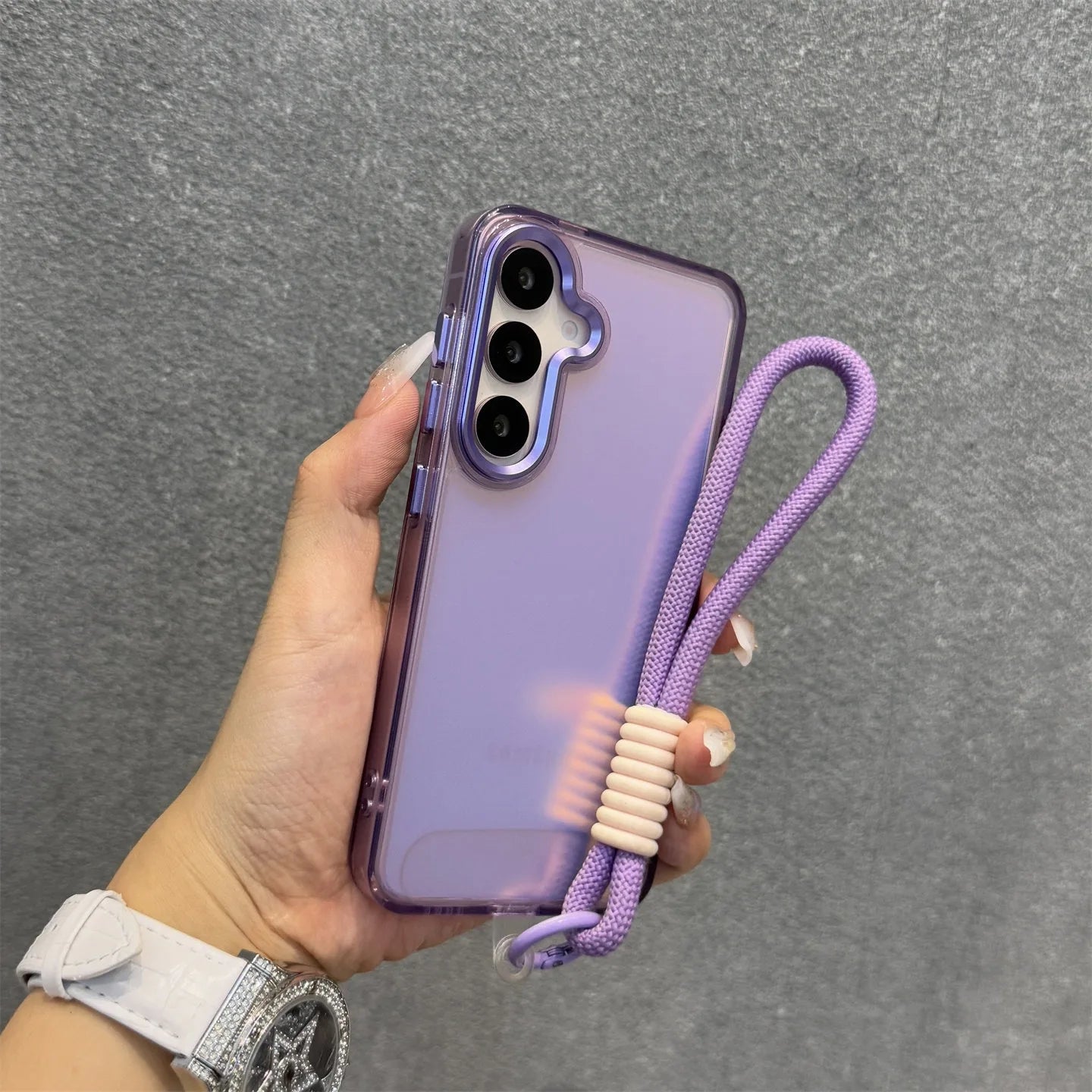 Aurora Matte Wrist Strap Case for Samsung Galaxy S26 S25 Ultra S24 S23 FE S22 Plus A55 A56 A16 A54 A35 A15 Lanyard Hard Cover