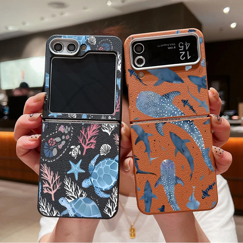 Sea Turtle Whale Phone Case For Samsung Z Flip7 Flip6 Flip5 Shockproof Folding TPU Soft Cover For Samsung Galaxy Z Flip 7 6 4 3