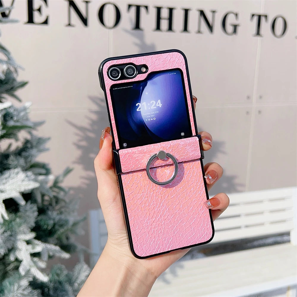 Fashion Gradient Color Cute Ring Phone Case For Samsung Galaxy Z Flip 5 4 3 Flip4 Flip3 Flip5 5G Leathers Hinge Protective Cover