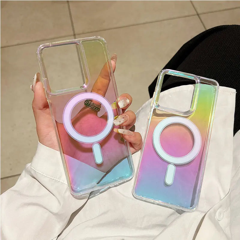 Gradient Rainbow Clear Magnetic Case For Motorola Moto Edge 50 Fusion G Stylus 5G (2025) G85 G45 G34 Magsafe Shockproof Cover