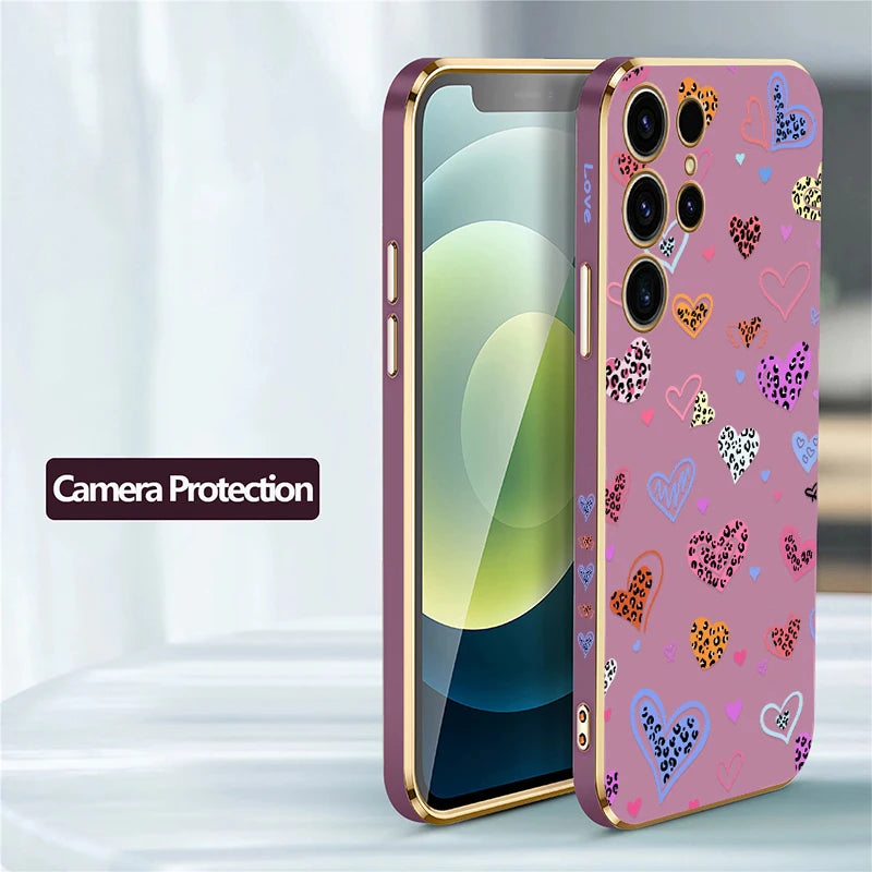 For Samsung Galaxy S25 Ultra Phone Case Cute Cartoon Love Heart Pattern Cover For Samsung S22 Ultra S21 Plus S24 Plus S23 FE