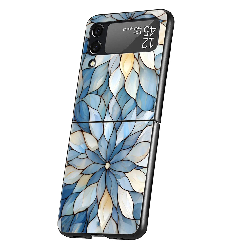 Flower marble Geometry Phone Case For Samsung Galaxy Z Flip 3 4 5 6 7 Hard Folding PC For Samsung Z Flip3 Flip4 Flip5 Cover