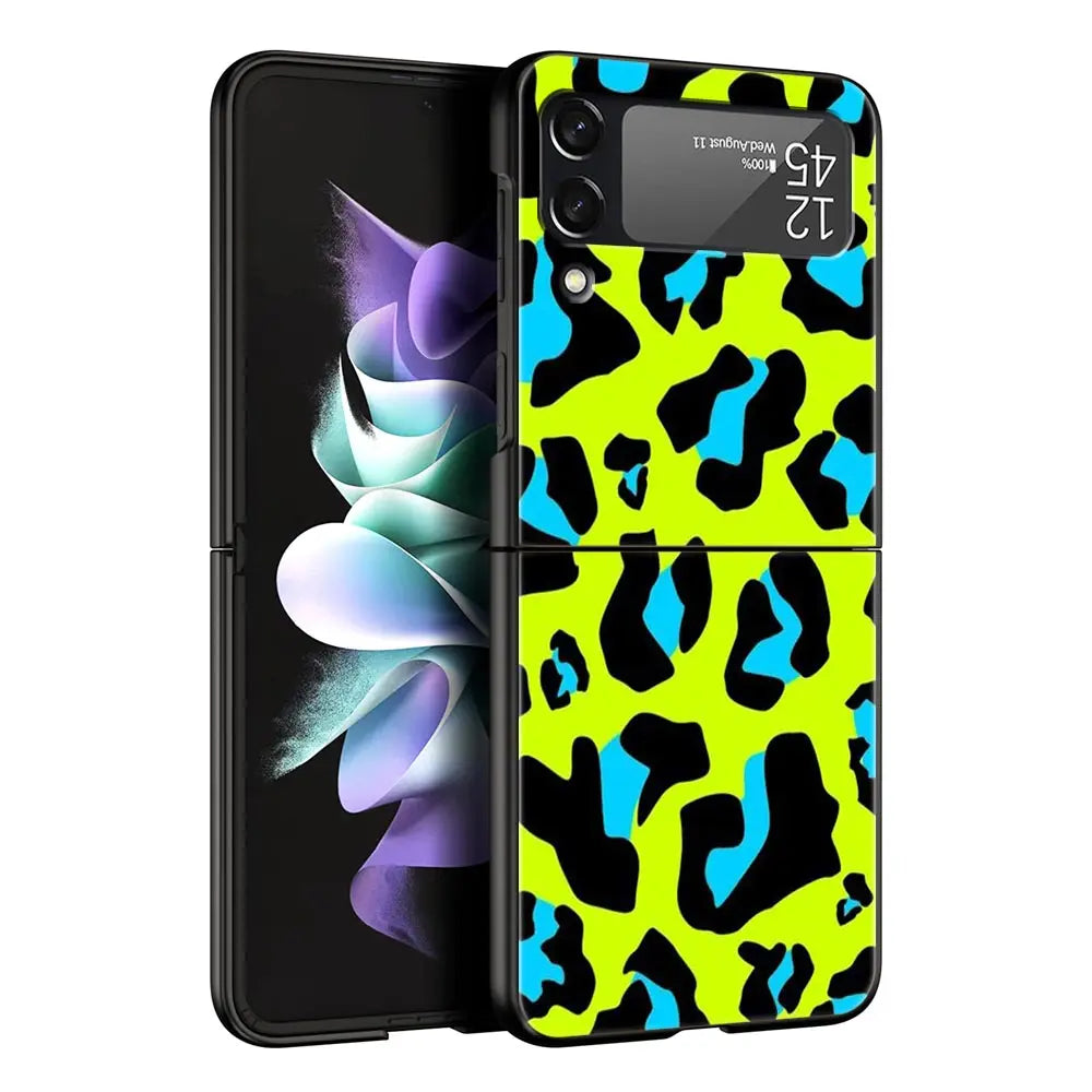 Leopard Print Pattern Phone Case For Samsung Galaxy Z Flip3 Flip4 Flip5 Shell For Z Flip 3 Flip 5 4 5G Black Hard Folding Cover