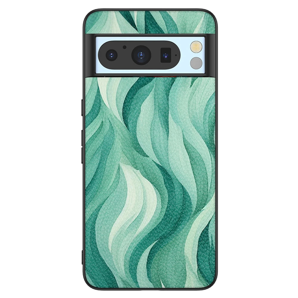 Back Cover Leather Case for Google Pixel 4 XL 4A 5 5A 5G 6 Pro 6A 7 Pro 7A 8 Pro 8A High Quality with Green Stripe Pattern Print