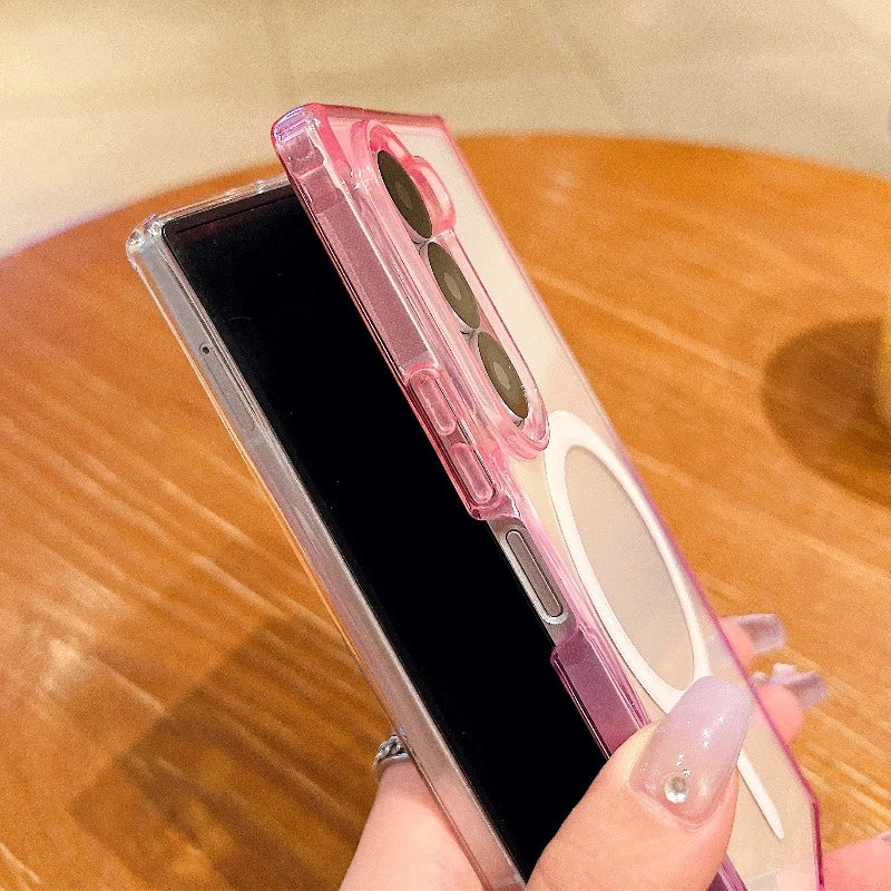 Magnetic Gradient Color Case For Samsung Galaxy Z Fold 3 4 5 6 7 ZFold7 ZFold6 2-Piece Set For Magsafe Wireless Charge Cover