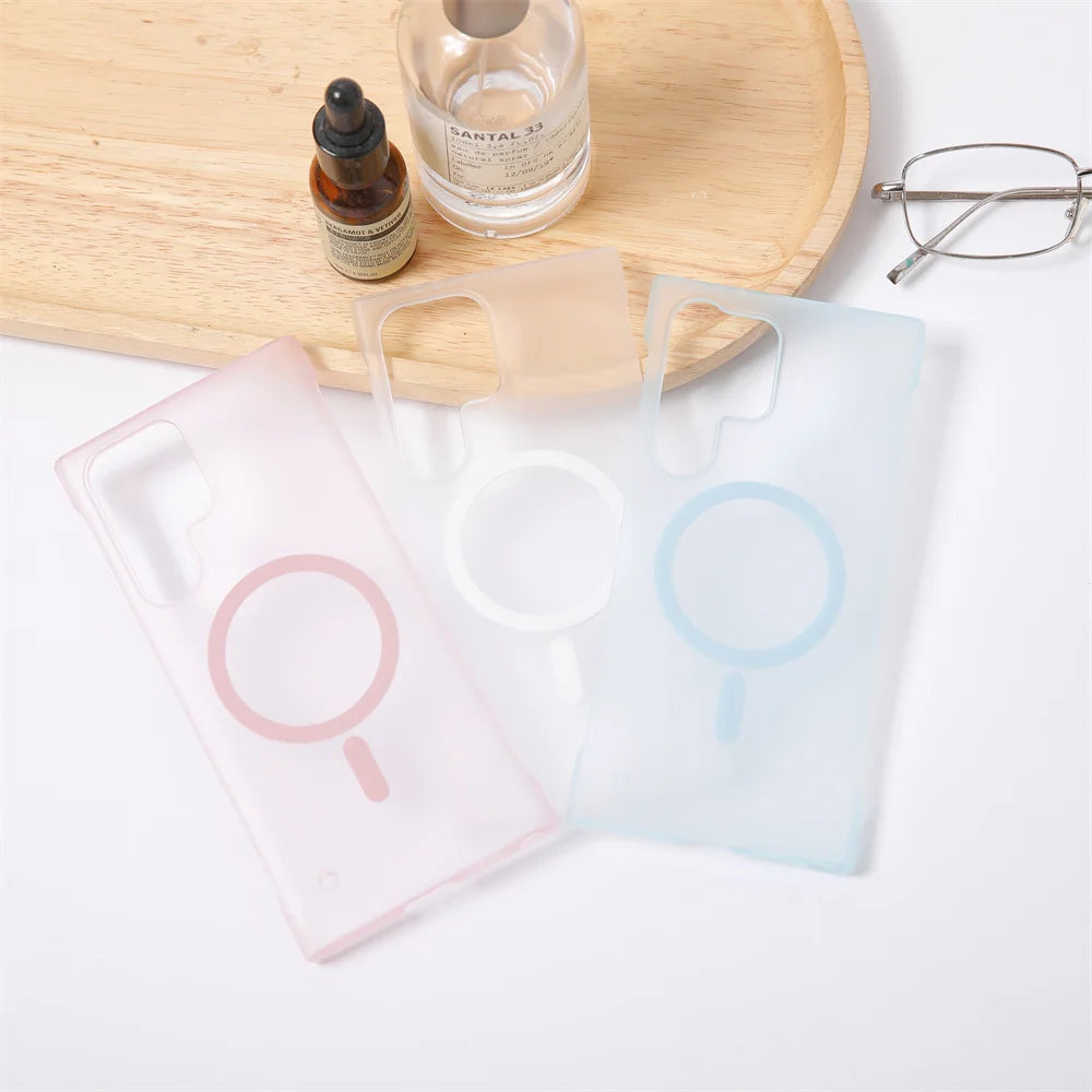 Matte Frameless Case For Samsung Galaxy S25 S24 S23 S22 Ultra Plus FE Magnetic For Magsafe Wireless Charge Ultra Thin Hard Cover