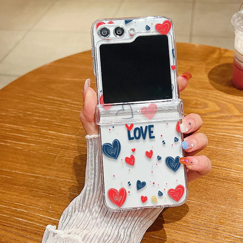 For Samsung Galaxy Z Flip7 FE Flip6 Case Love Pattern Shockproof Clear Folding Phone Case For Samsung Galaxy Z Flip 7 6 5 4 3 5G