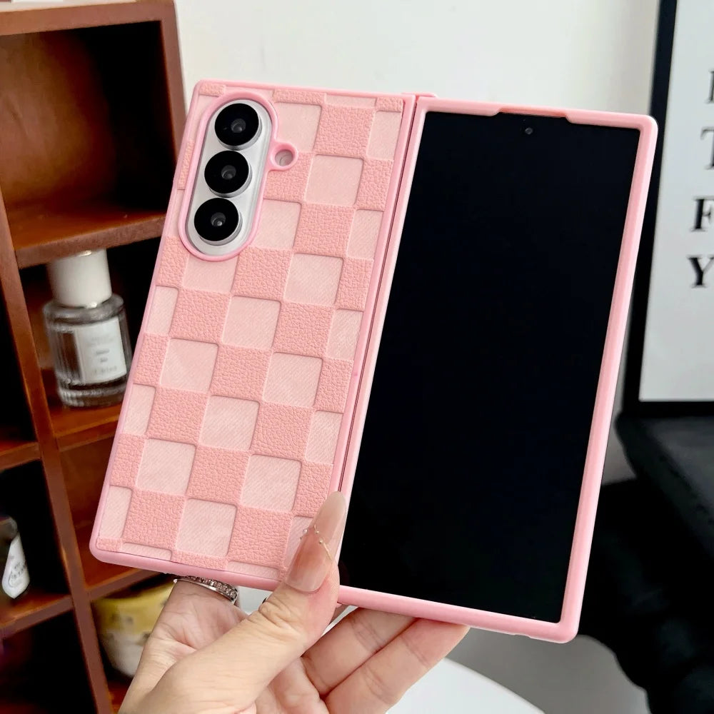 Vintage Chevron Wrist Strap Lanyard Anti Drop Fold Phone Case For Samsung Z Fold 7 6 5 4 3 Lens Protection Shockproof Back Cover