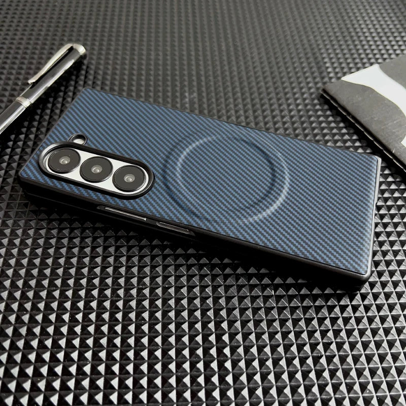 For Magsafe Magnetic Wireless Charging Luxury Solid Color Carbon Fiber Phone Case For Samsung Galaxy Z Fold 7 6 5 4 Bumper Cover