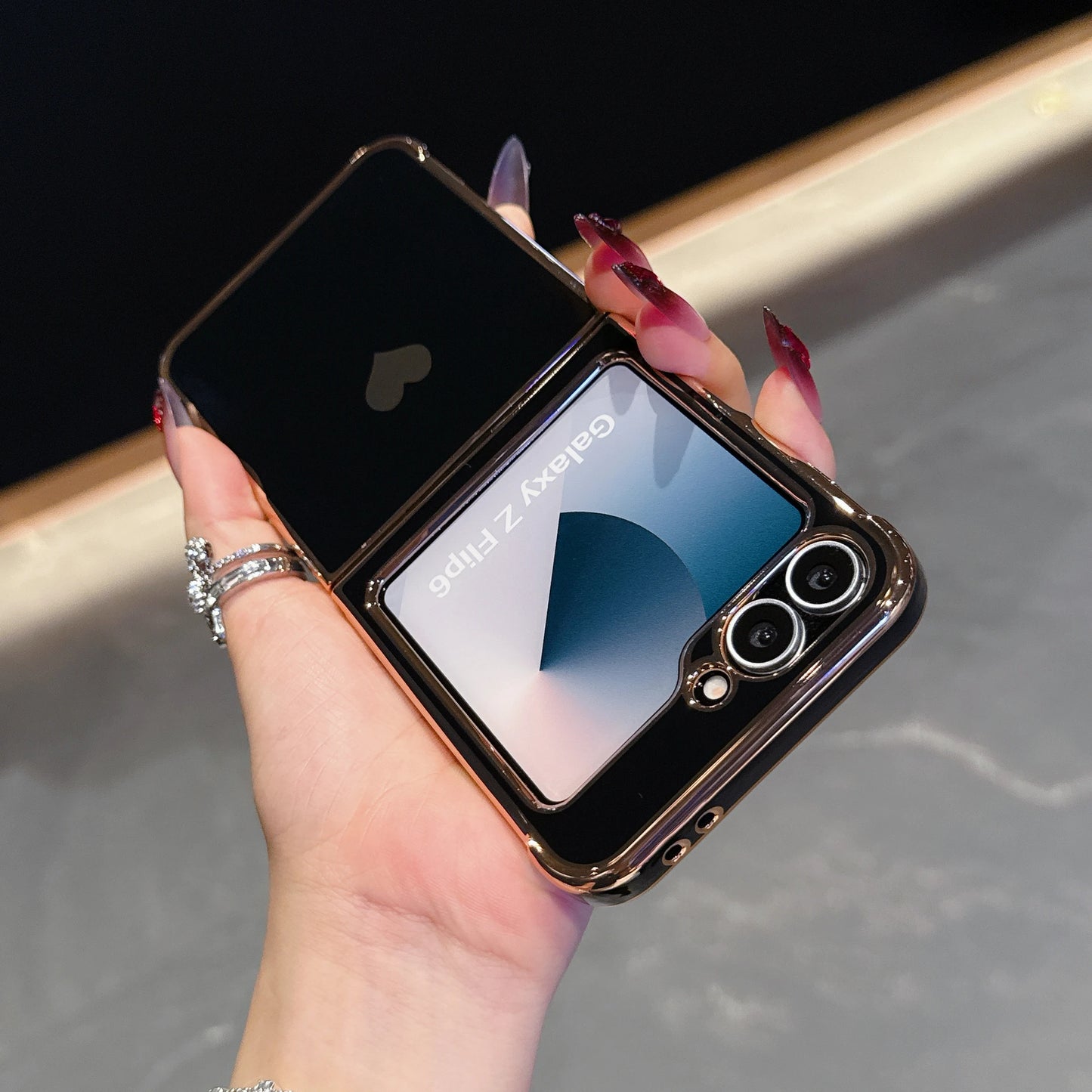 For Samsung Galaxy Z Flip 7 FE 6 5 Love Heart Pattern Fold Phone Case Luxury Electroplated Shockproof Soft Cover