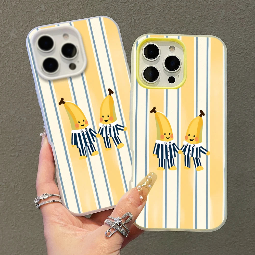 Cute Twin Cartoon Banana Sketch Jelly Phone Case For Samsung Galaxy A57 A56 A55 A54 A37 S26 S25 S24 S23 S22 Ultra Plus FE Clear