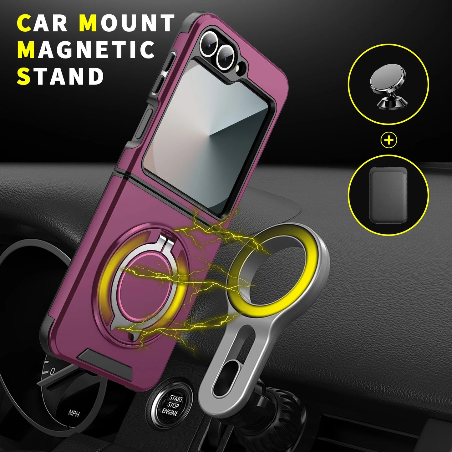Phone Case for Samsung Galaxy Z Flip 8 7 6 Flip7 FE 360 Degree Rotating Magnetic Bracket Shockproof Armor Protection Back Cover