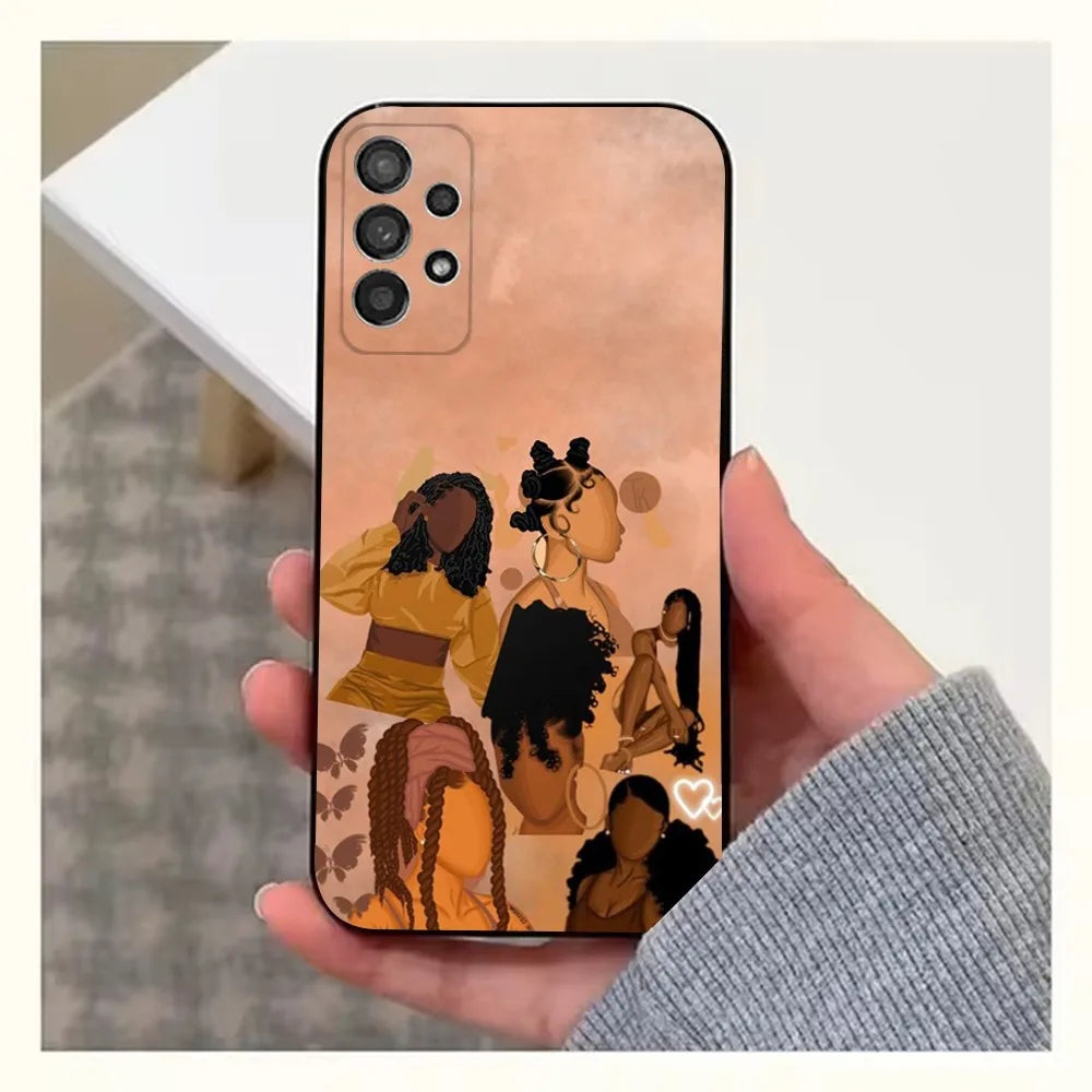 Black Girl A-Afro Phone Case For Samsung S25,S24,S23,S22,S20,S21,S10,Ultra,Plus,Lite,FE,Soft Silicone Black Cover