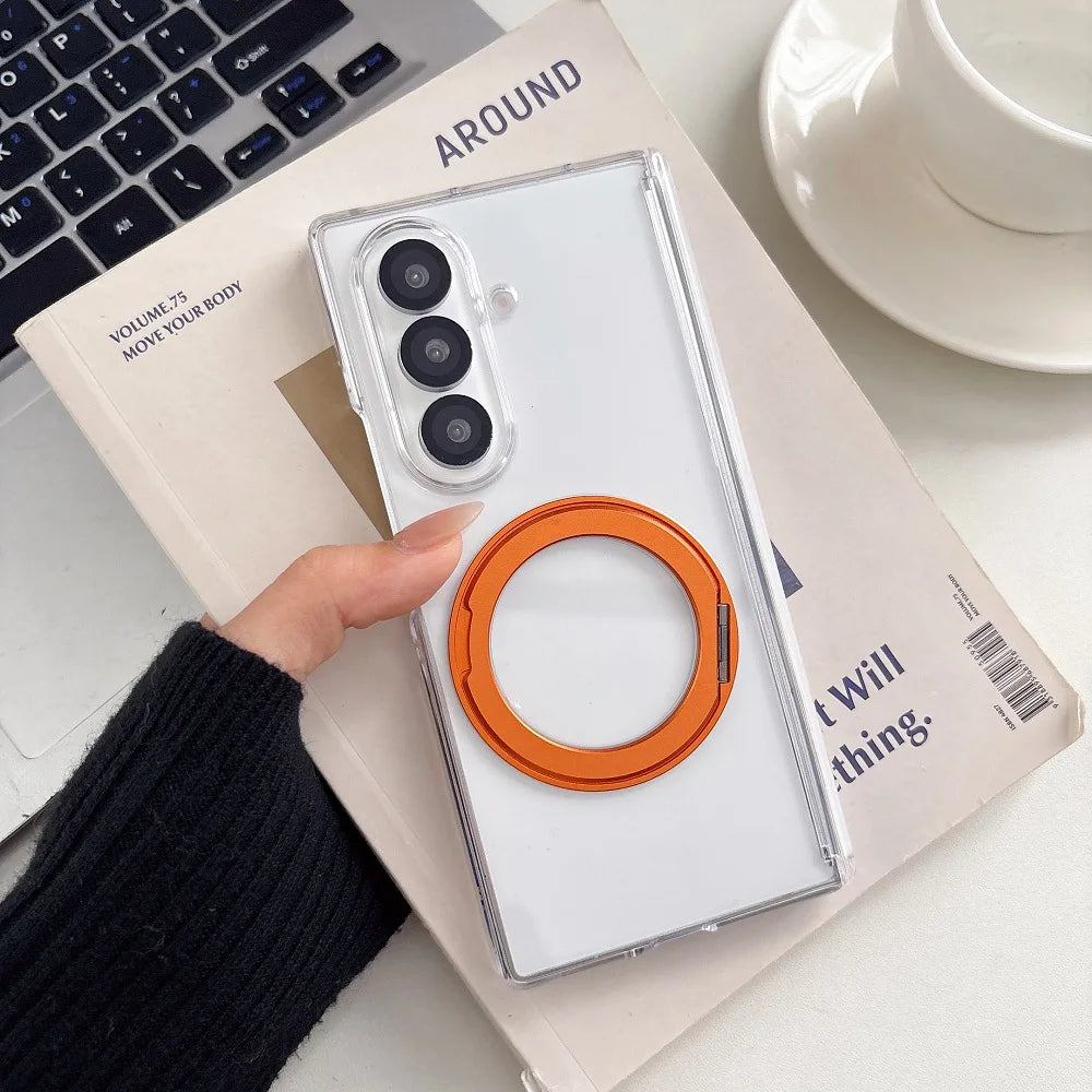 360° Rotating Bracket Transparent Phone Case For Samsung Galaxy Z Fold 7 6 5 4 2pc-Set Hinge Protection Shockproof Back Cover