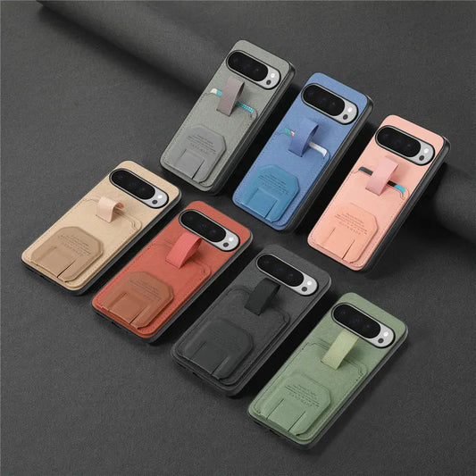 Business Retro Fabric Texture Phone Case for Google Pixel 11 Pro XL 9 10 Pro Foldable Card Slot Kickstand Ring Shockproof Cover