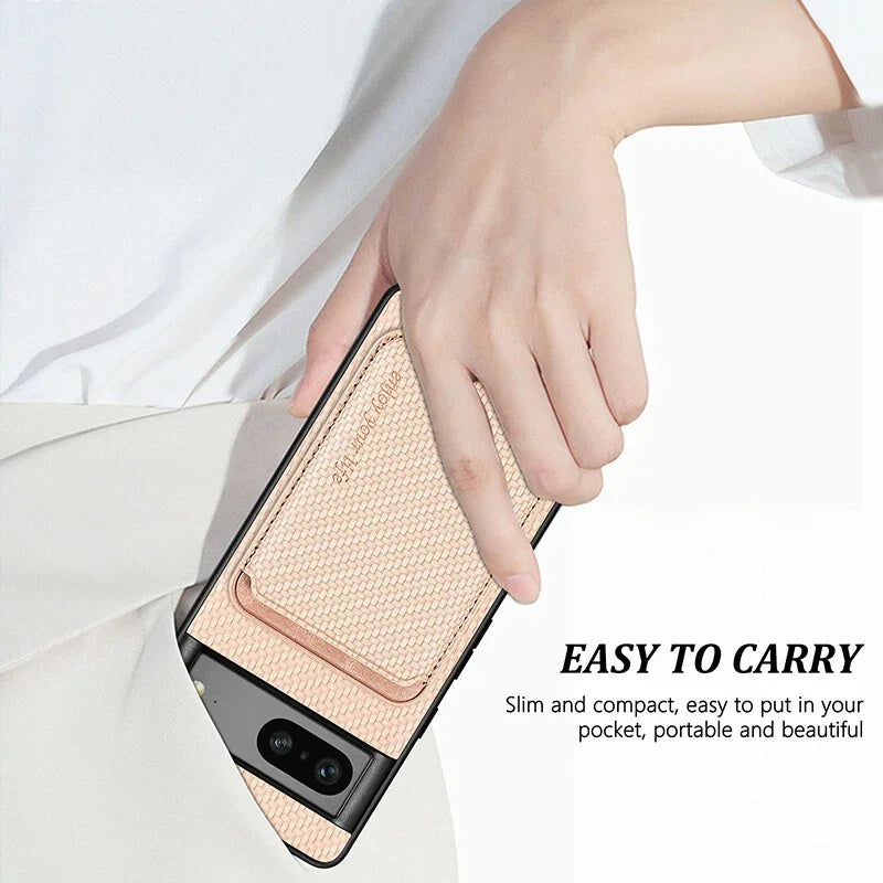 2 In 1 Carbon Fiber Magnetic Card Holder Wallet For Magsafe Google Pixel 6 7 8 9 Pro XL 9A 8A 7A 6A Wireless Charging Back Cover