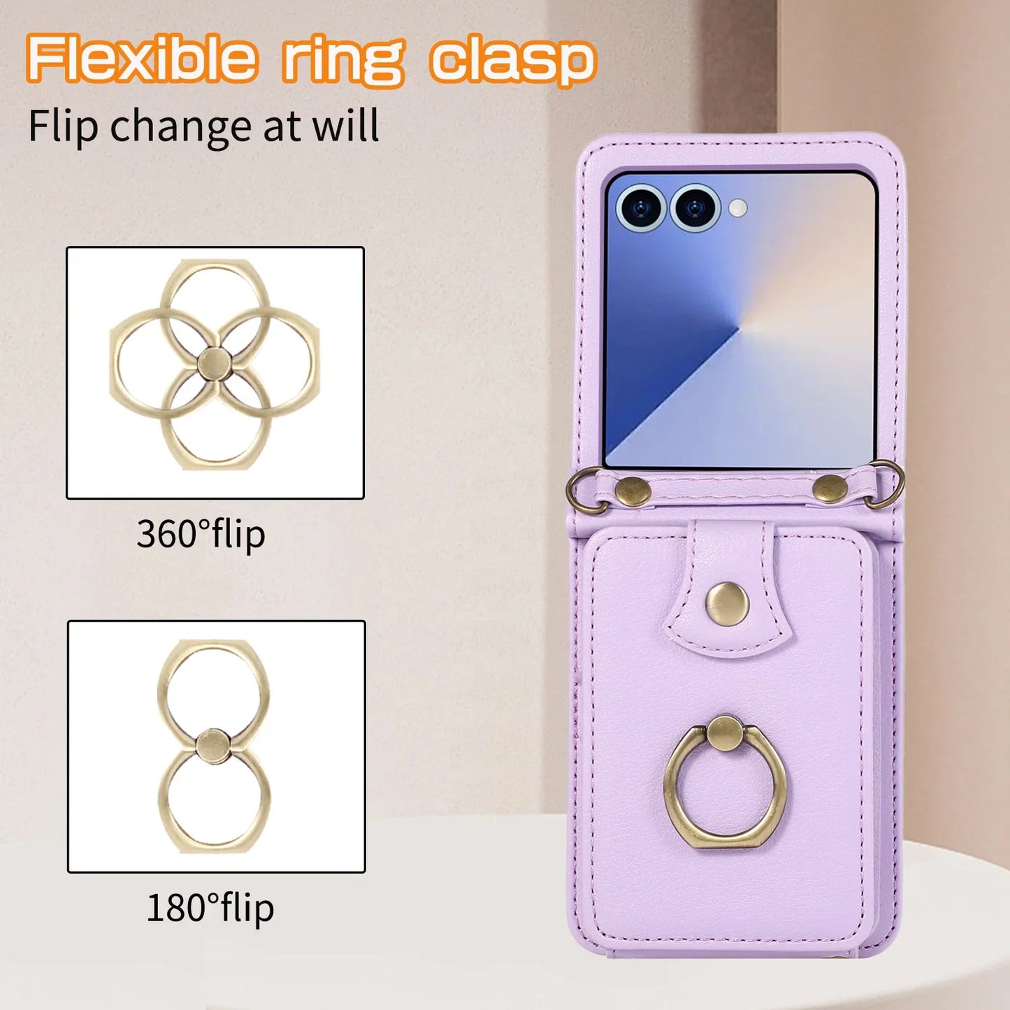 Ring Card Holder Leather Wallet Phone Case for Samsung Galaxy Z Flip 7 6 5 4 3 Flip7 FE Finger Crossbody Protective Cover